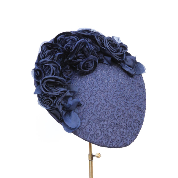 Navy Rose Damask