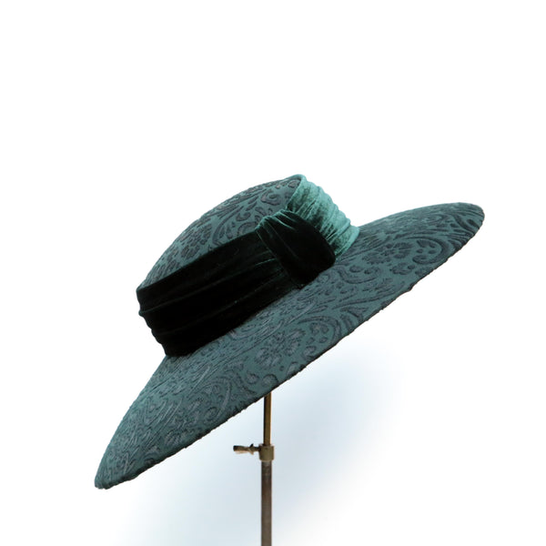 Green Devoré Boater
