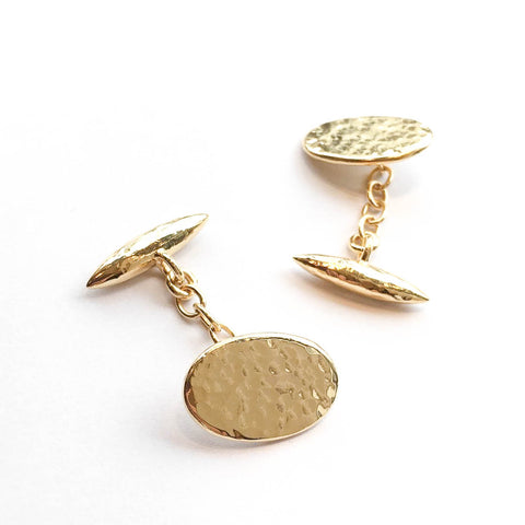 Gold Beaten Bullet & Oval Cufflinks