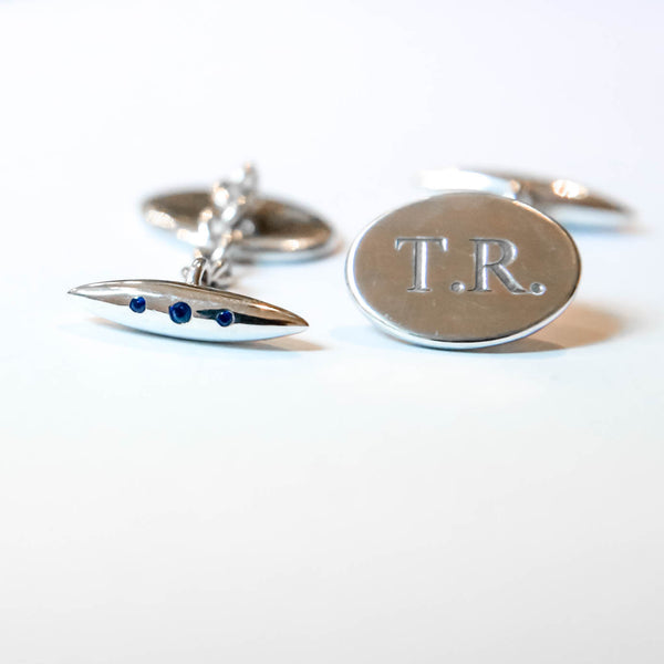 Sapphire Bullet & Initial Bespoke Cufflinks