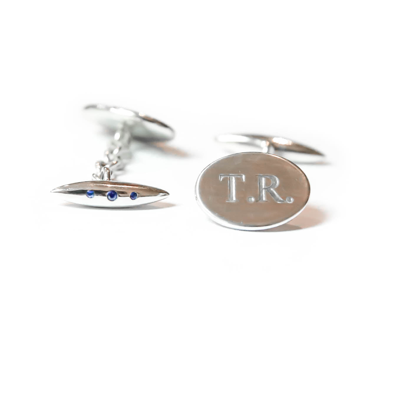 Sapphire Bullet & Initial Bespoke Cufflinks