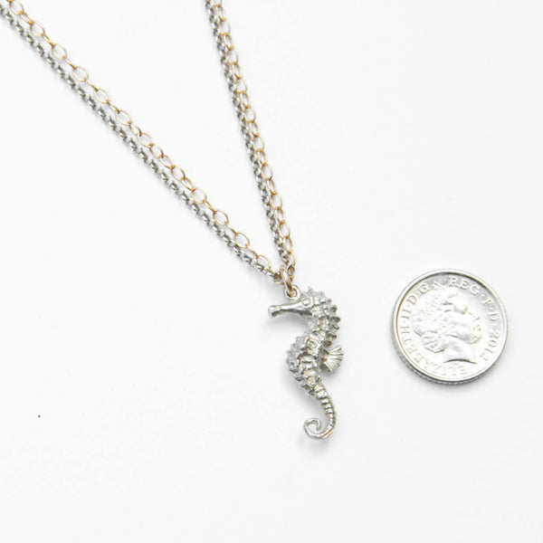 Large silver seahorse necklace